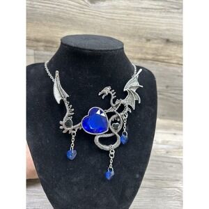 Dragon Quetzalcoatl Kukulkan Necklace Silver Alloy, Blue Costume‎ Gems